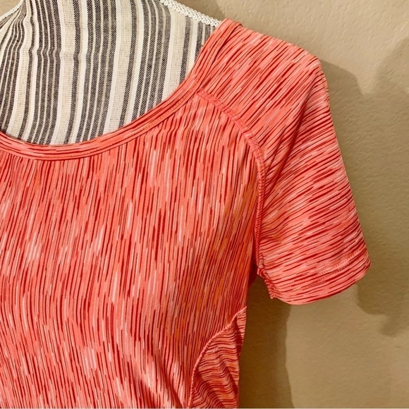 Velocity Athletic Top Large Coral Burgundy Grey Stripes Short-Sleeve Stretch - Picture 6 of 12
